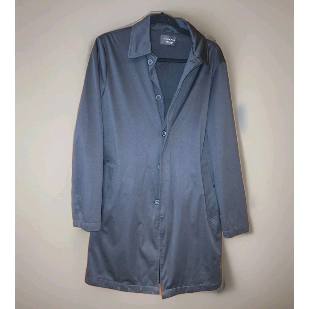 Zara Men Black Mid Length Trench Coat Sz Sm In Excellent Condition (Unisex)